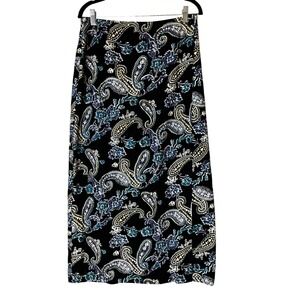 Coldwater Creek Womens 100% Silk Paisley Floral Maxi Skirt Black Blue Size M